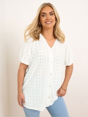Yours Curve White Puff Sleeve Anglaise Blouse - Image 2 of 5