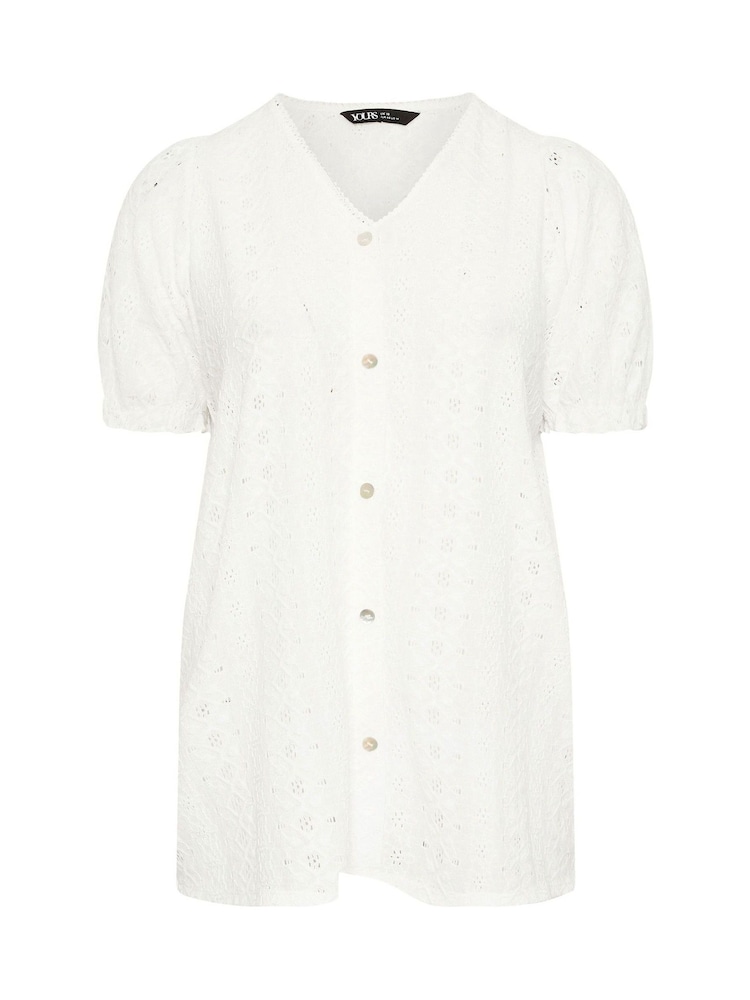 Blanco - Yours Curve Puff Sleeve Anglaise Blouse - Imagen 5 de 5 Blanco - Yours Curve Puff Sleeve Anglaise Blouse - Imagen 5 de 5