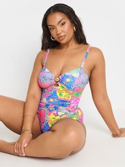 Yours Curve Pink Shell Bandeau Swimsuit - Image 1 of 7