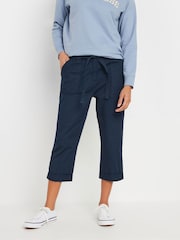 M&Co Blue Poplin Cropped Cool 100% Cotton Trousers - Image 1 of 5