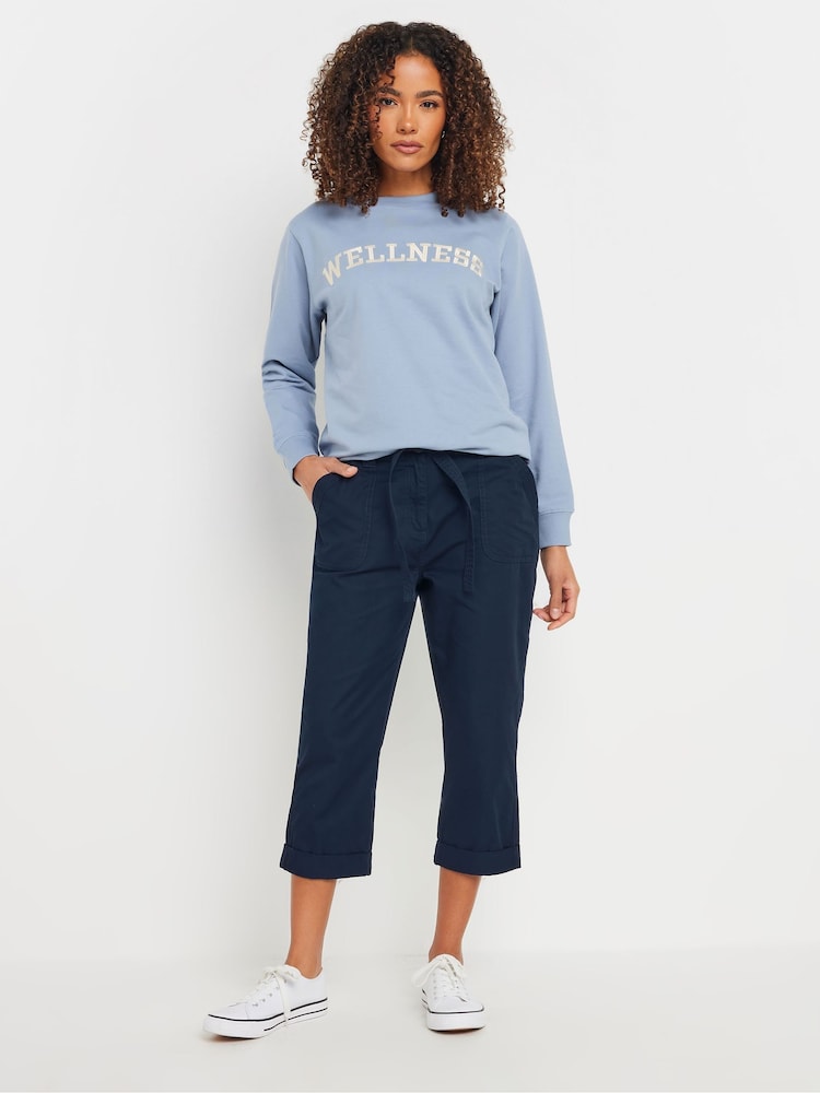M&Co Blue Poplin Cropped Cool 100% Cotton Trousers - Image 2 of 5