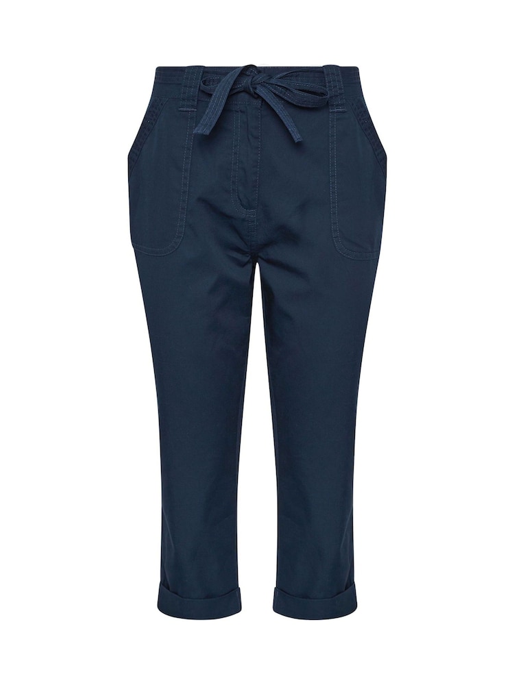 M&Co Blue Poplin Cropped Cool 100% Cotton Trousers - Image 5 of 5