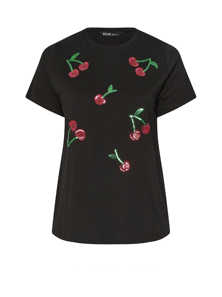 Yours Curve Black Sequin 100% Cotton T-Shirt - Image 5 of 5