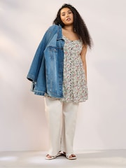 أخضر - Yours Curve Shirred Back Frill Camisole - صورة 2 من 6