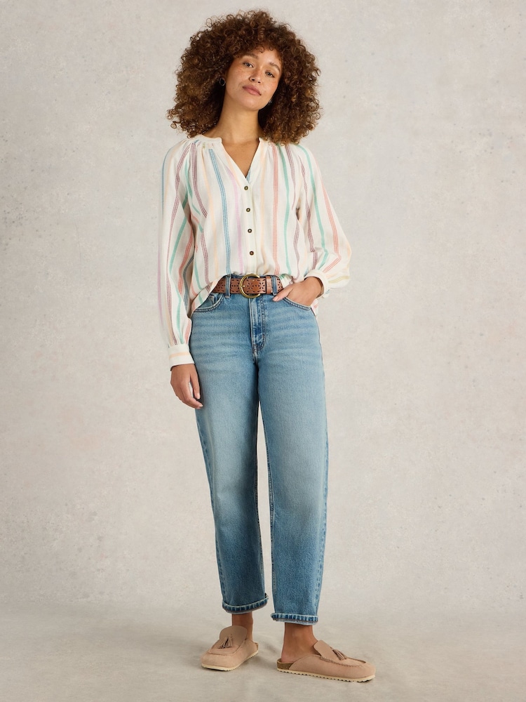 White Stuff Natural Gilly Stripe Jaquard 100% Organic Cotton Top - Image 1 of 6