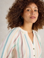 White Stuff Natural Gilly Stripe Jaquard 100% Organic Cotton Top - Image 4 of 6