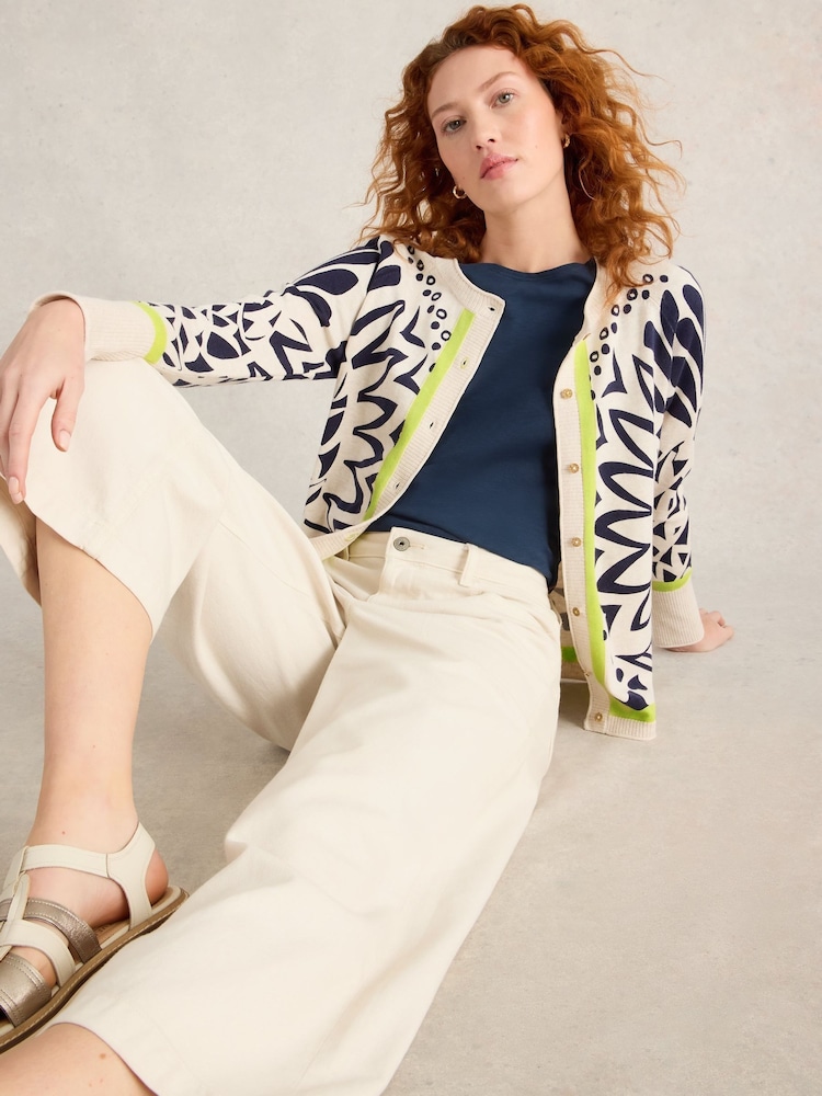 White Stuff White 100% Organic Cotton Lulu Printed Cardigan - Image 1 of 6