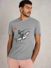 White Stuff Blue Abersoch Fish Graphic T-Shirt - Image 1 of 6