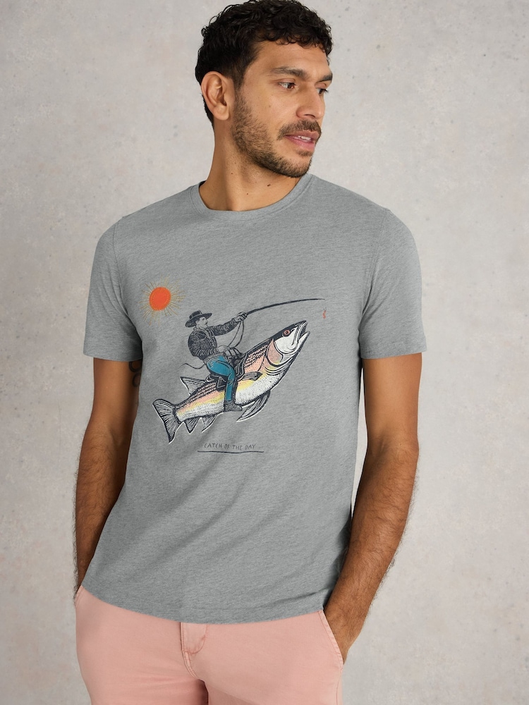White Stuff Blue Abersoch Fish Graphic T-Shirt - Image 1 of 6
