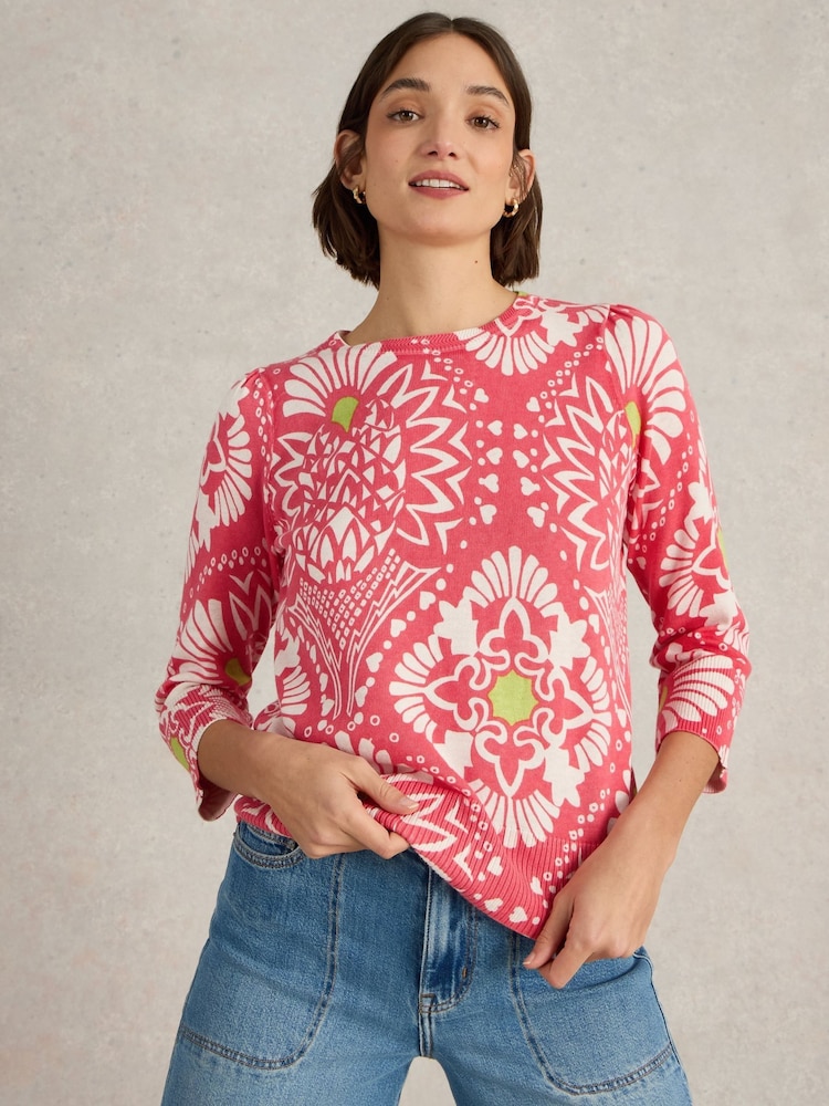White Stuff Red 100% Organic Cotton Rose Jumper - Image 1 of 6