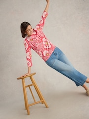 White Stuff Red 100% Organic Cotton Rose Jumper - Image 2 of 6