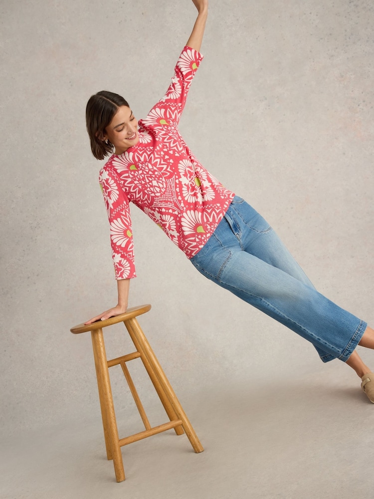 White Stuff Red 100% Organic Cotton Rose Jumper - Image 2 of 6