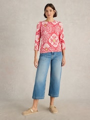 White Stuff Red 100% Organic Cotton Rose Jumper - Image 4 of 6