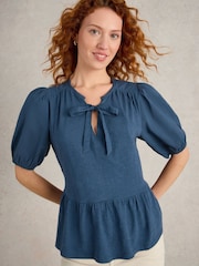 White Stuff Blue 100% Organic Cotton Gina Tie Top - Image 1 of 6