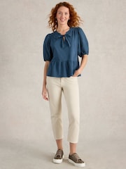 White Stuff Blue 100% Organic Cotton Gina Tie Top - Image 3 of 6