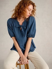 White Stuff Blue 100% Organic Cotton Gina Tie Top - Image 4 of 6