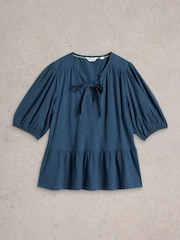 White Stuff Blue 100% Organic Cotton Gina Tie Top - Image 5 of 6