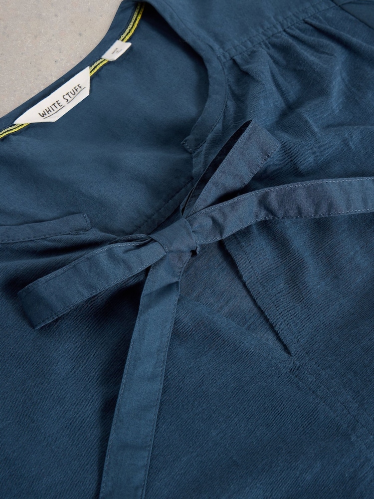 White Stuff Blue 100% Organic Cotton Gina Tie Top - Image 6 of 6