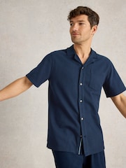White Stuff Blue 100% Cotton Rib Short Sleeve Jersey Shirt - Image 1 of 6