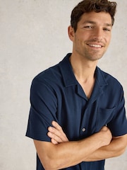 White Stuff Blue 100% Cotton Rib Short Sleeve Jersey Shirt - Image 4 of 6