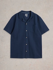 White Stuff Blue 100% Cotton Rib Short Sleeve Jersey Shirt - Image 5 of 6
