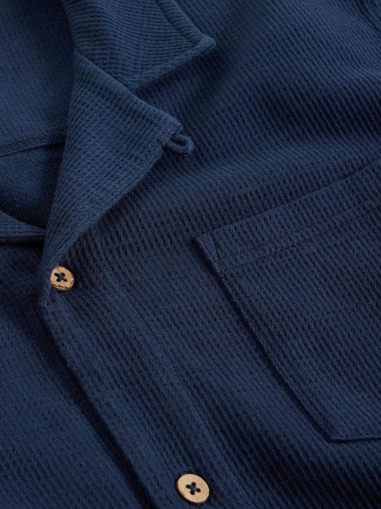 White Stuff Blue 100% Cotton Rib Short Sleeve Jersey Shirt - Image 6 of 6