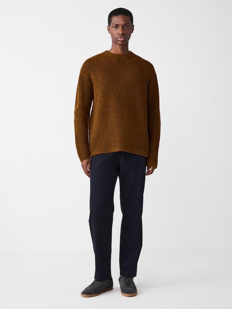 Ochre Yellow Relaxed Fit Rib Crew Neck Jumper with Wool - Image 2 of 8 Ochre Yellow Relaxed Fit Rib Crew Neck Jumper with Wool - Image 2 of 8