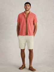 White Stuff Pink 100% Organic Cotton Short Sleeve Overdye Check Shirt - Image 1 of 6