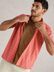 White Stuff Pink 100% Organic Cotton Short Sleeve Overdye Check Shirt - Image 3 of 6