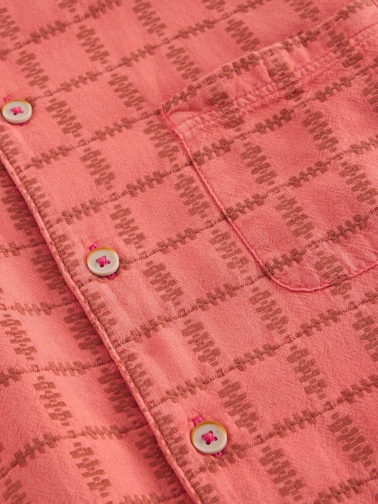 White Stuff Pink 100% Organic Cotton Short Sleeve Overdye Check Shirt - Image 6 of 6