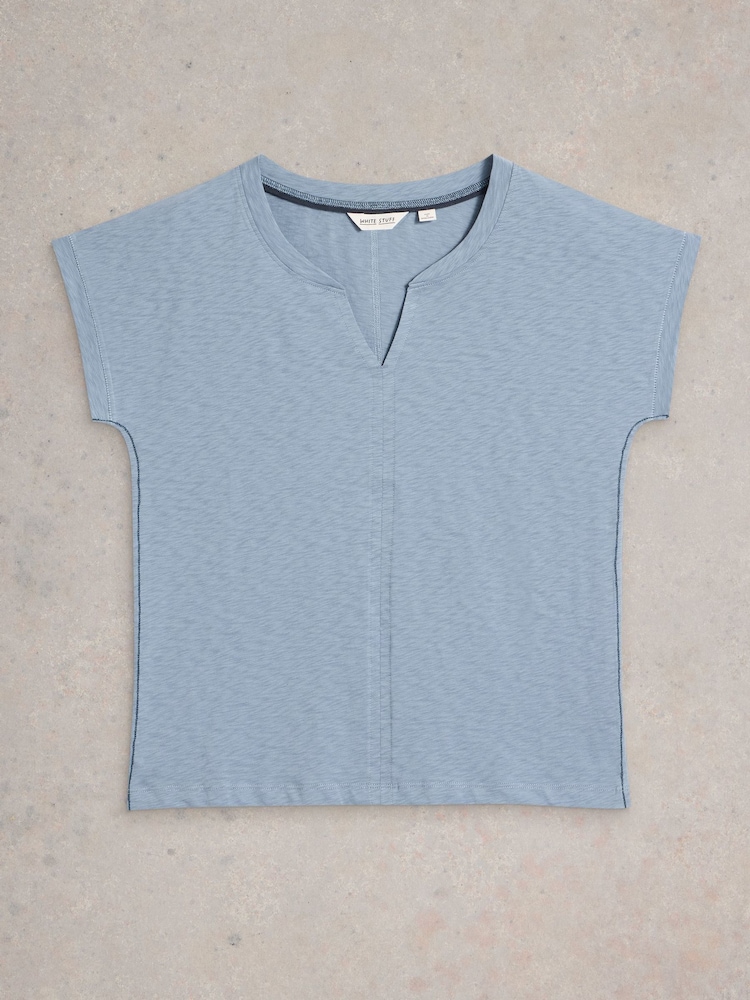 White Stuff Blue Nelly Notch Neck T-Shirt - Image 5 of 6