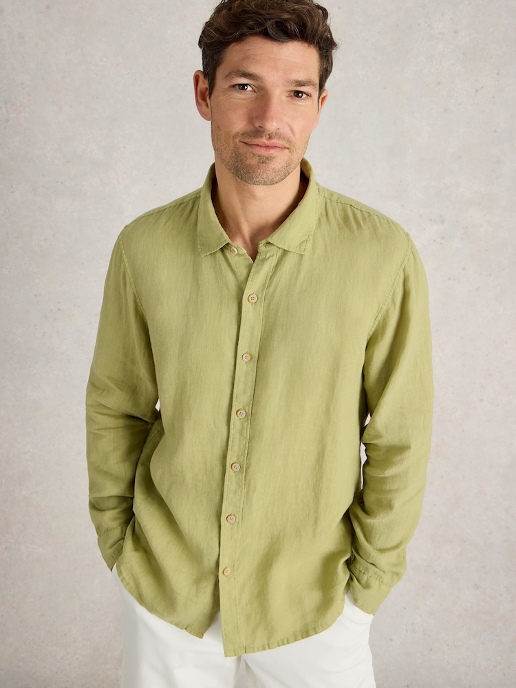 White Stuff Green Keswick Long Sleeve 100% Linen Shirt - Image 1 of 6