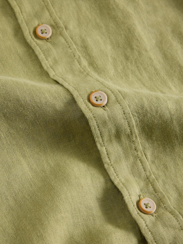 White Stuff Green Keswick Long Sleeve 100% Linen Shirt - Image 6 of 6