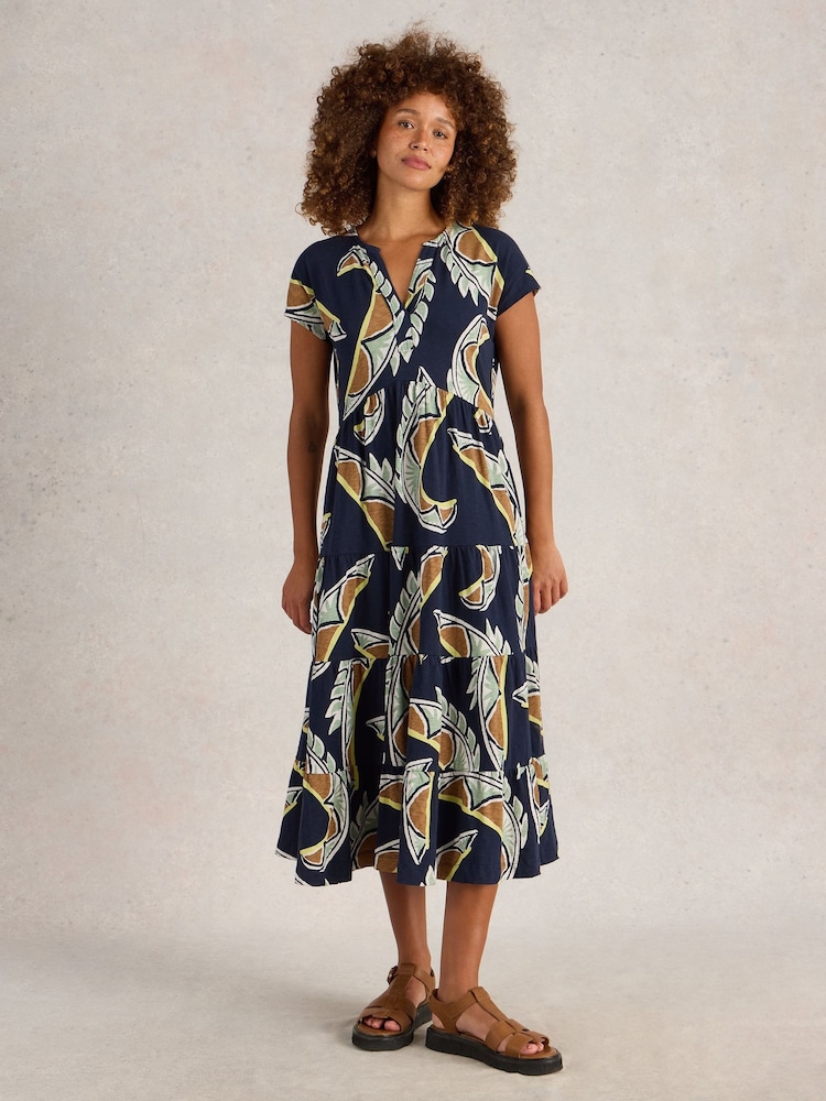 White Stuff Blue 100% Cotton Tabitha Jersey Midi Dress - Image 1 of 6