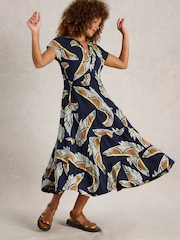 White Stuff Blue 100% Cotton Tabitha Jersey Midi Dress - Image 3 of 6