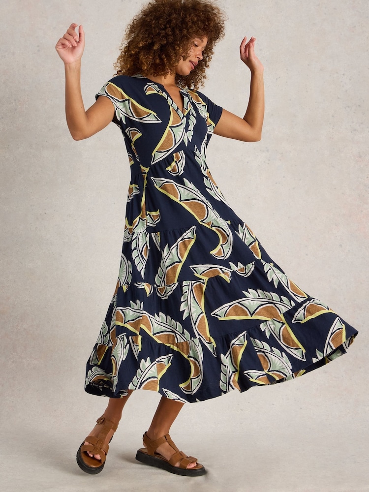 White Stuff Blue 100% Cotton Tabitha Jersey Midi Dress - Image 3 of 6
