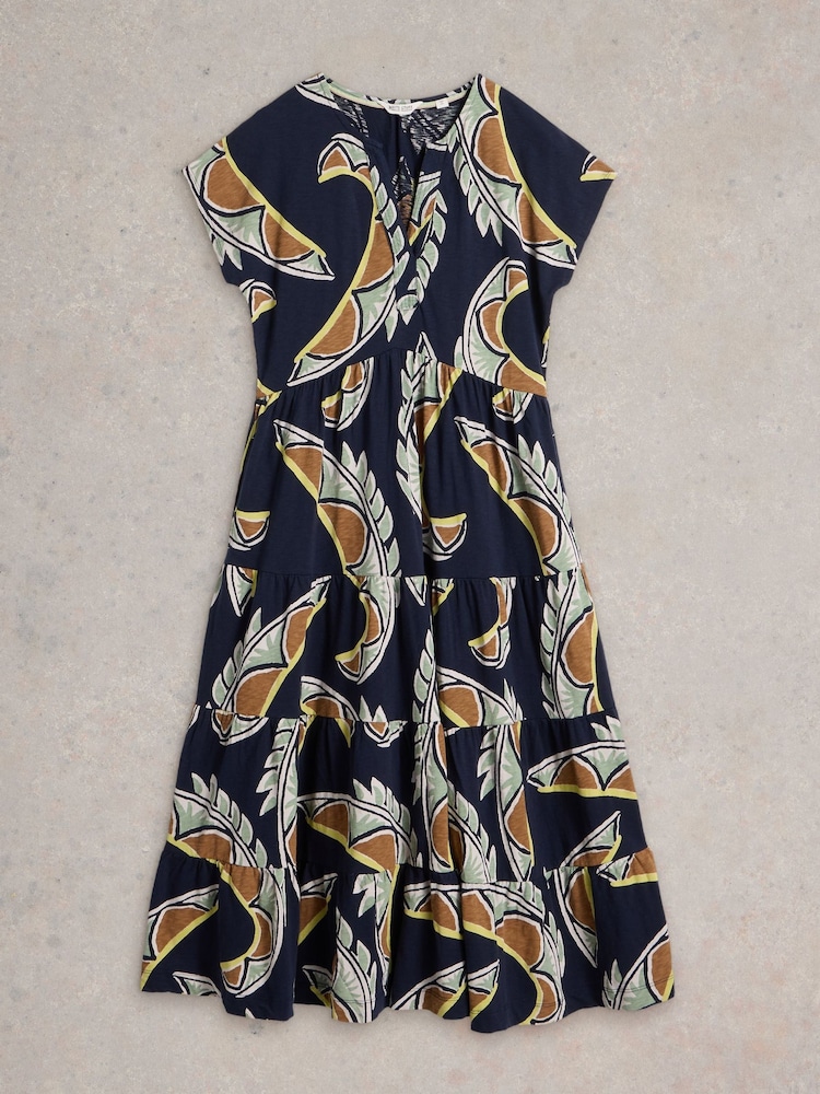 White Stuff Blue 100% Cotton Tabitha Jersey Midi Dress - Image 5 of 6