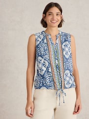 White Stuff Blue 100% Organic Cotton Tulip Sleeveless Shirt - Image 1 of 6