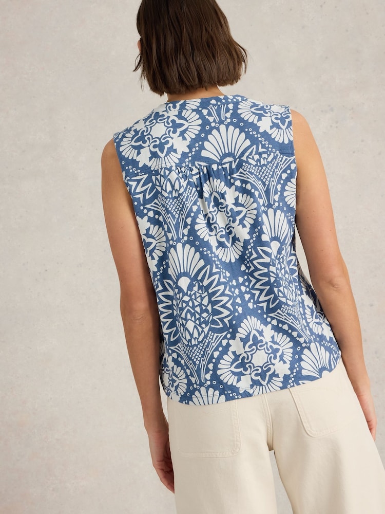 White Stuff Blue 100% Organic Cotton Tulip Sleeveless Shirt - Image 2 of 6