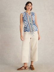 White Stuff Blue 100% Organic Cotton Tulip Sleeveless Shirt - Image 4 of 6