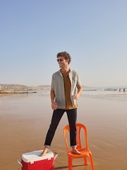 White Stuff Blue 100% Organic Cotton Short Sleeve Overdye Check Shirt - Image 1 of 7