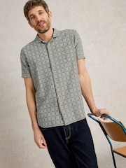 White Stuff Blue 100% Organic Cotton Short Sleeve Overdye Check Shirt - Image 2 of 7