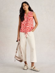 White Stuff Orange 100% Organic Cotton Tulip Sleeveless Shirt - Image 1 of 6