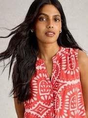 White Stuff Orange 100% Organic Cotton Tulip Sleeveless Shirt - Image 3 of 6