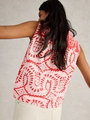 White Stuff Orange 100% Organic Cotton Tulip Sleeveless Shirt - Image 4 of 6