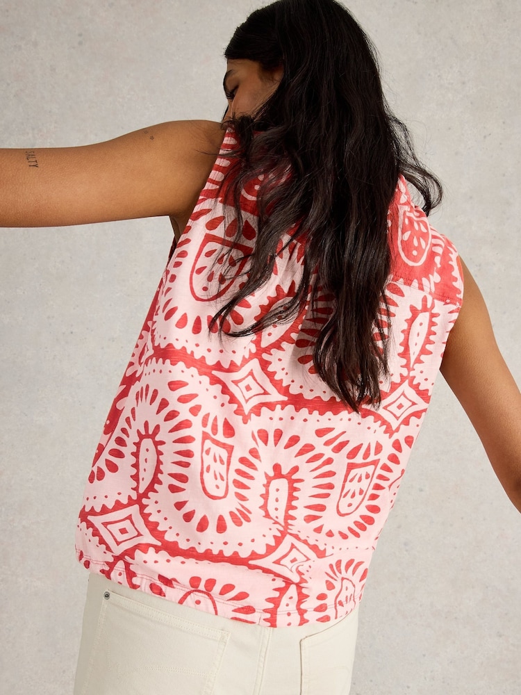 White Stuff Orange Cotton Tulip Sleeveless Shirt - Image 4 of 6