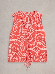 White Stuff Orange 100% Organic Cotton Tulip Sleeveless Shirt - Image 5 of 6