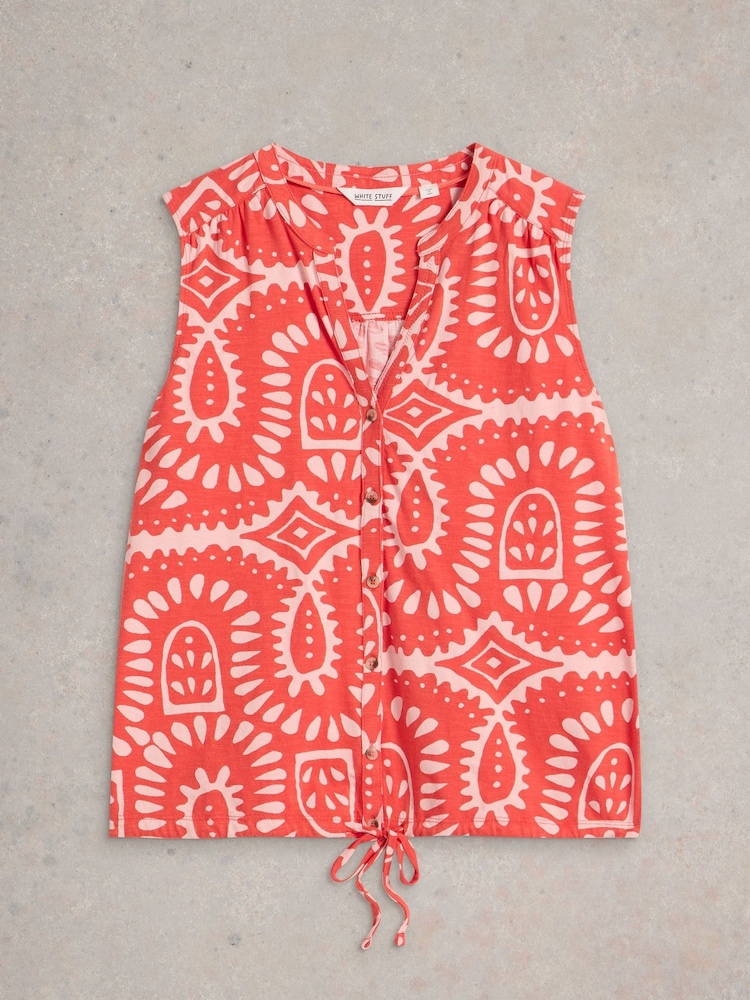 White Stuff Orange Cotton Tulip Sleeveless Shirt - Image 5 of 6