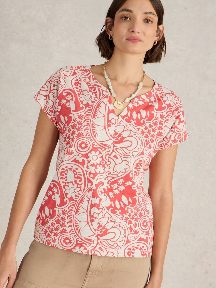White Stuff Red Nelly Notch Neck T-Shirt - Image 3 of 6