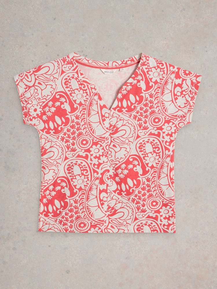 White Stuff Red Nelly Notch Neck T-Shirt - Image 5 of 6
